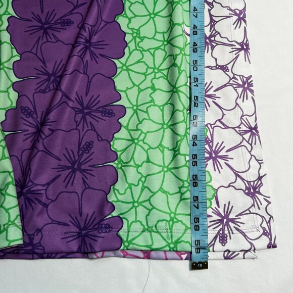 Rulon Reed Morgan Maxi Dress XS Green Purple Hibiscus Belt Sheath Resort - Picture 10 of 15